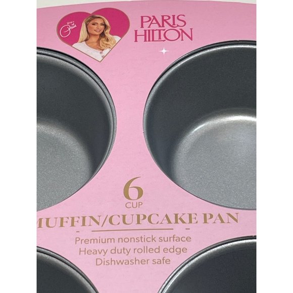 Paris Hilton Pink 6-Cup Nonstick Muffin/Cupcake Pan With Heavy-Duty Rolled Edge - Picture 3 of 4